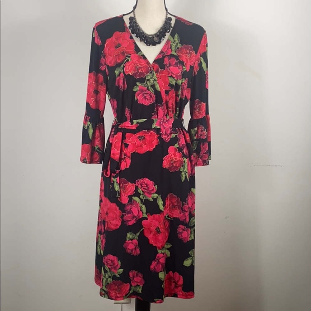 Glamour | Black & Red Floral Midi Dress